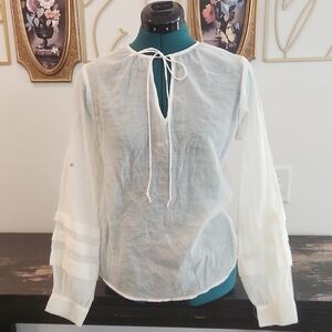 Express Sheer White Tie-Neck Blouse